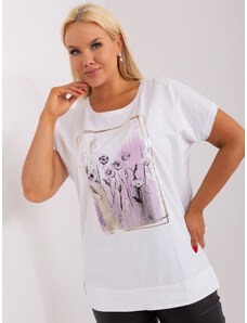 Fashionhunters White and purple blouse plus size with short sleeves