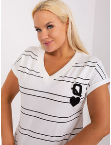 Fashionhunters Ecru-black striped blouse plus sizes