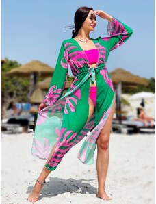 Webmoda Hosszú exkluzív női kimonó övvel - zöld