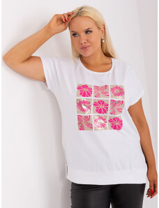 Fashionhunters Lady's white-pink cotton blouse plus size
