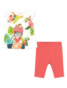 Mayoral fehér póló és korall leggings bébi lány szett – 68 cm