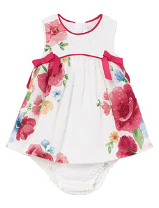 Mayoral fehér, virágmintás bébi lány ruha bugyival – 75 cm