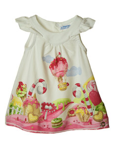 Mayoral fehér, édesség mintás bébi lány ruha – 68 cm