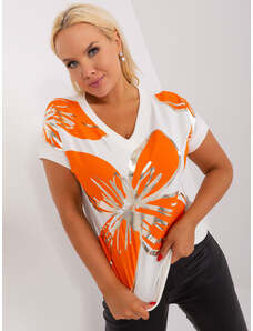 Fashionhunters Ecru-orange blouse of larger size with cuffs