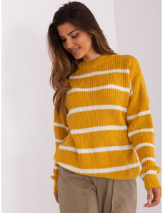 Fashionhunters Dark yellow oversize sweater with a round neckline