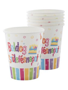 Egyéb Boldog születésnapot papír pohár, 250ml, 6 db/csomag, vidám színek