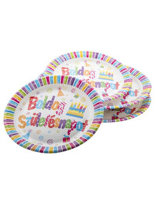 Egyéb Boldog születésnapot papír tányér, 23cm-es, 6 db/csomag, vidám színek