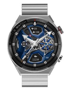 Smart Watch DT3 Mate ezüst színű okosóra forgatható funkciógombbal - fémszíjjal + ajándék gumiszíj