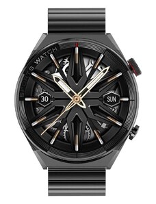 Smart Watch DT3 Mate fekete színű okosóra forgatható funkciógombbal - fémszíjjal + ajándék gumiszíj