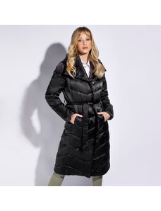 Hosszú női steppelt kabát kapucnival Wittchen, fekete, nejlon