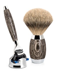 Mühle EDITION MÜHLE shaving set, silvertip badger, with Gillette Fusion, handle material made of bog oak and silver