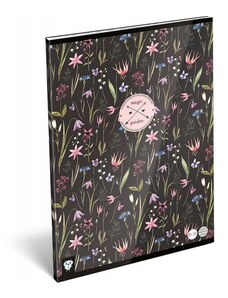 Lizzy Card virágos tűzött füzet A/4, 32 lap vonalas, Magic Garden, fekete