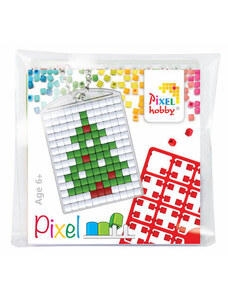 PIXELHOBBY Pixel kulcstartókészítő szett 1 kulcstartó alaplappal, 3 színnel, karácsonyfa
