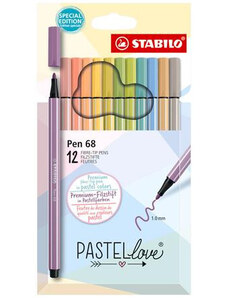 Filctoll készlet 12 db-os, 1 mm, Stabilo Pen 68 Pastellove