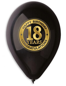 KORREKT WEB Happy Birthday 18 Black léggömb, lufi 5 db-os 12 inch (30 cm)