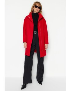 Trendyol Red Oversize széles szabású, hosszú varrott kabát