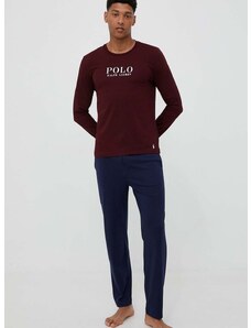 Polo Ralph Lauren hosszú ujjú pamut pizsama felső bordó, nyomott mintás