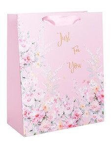 Dísztasak matt 18x23 cm rózsaszín virágos Just for you felirattal