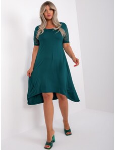 Fashionhunters Dark green asymmetrical dress plus size