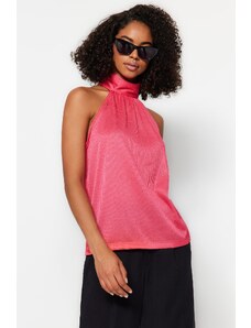 Trendyol Fuchsia Standing Neck Pleat Knitted Blouse