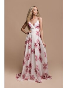 Fehér-rózsaszín virágos pántos ruha