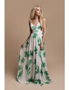 Fehér-zöld virágos pántos ruha