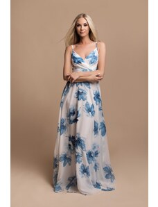 Fehér-kék virágos pántos ruha