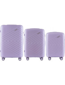 Világos lila három darabos kagylóbőrönd készlet DQ181-04, Luggage 3 sets (L,M,S) Wings, White purple