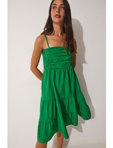 Happiness İstanbul női zöld strappy flounce nyári poplin ruha