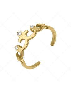 BALCANO - Crown / Korona alakú nemesacél lábujjgyűrű cirkónia drágakövekkel, 18K arany bevonattal
