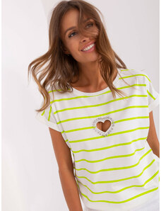 Fashionhunters Ecru light green striped blouse with application