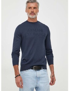 Armani Exchange gyapjú pulóver könnyű, férfi, sötétkék