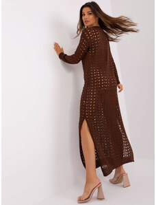 Fashionhunters Dark brown knitted maxi dress