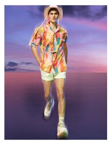 Koton Summer Shirt with Short Sleeves, Turndown Collar Abstract Print Detailed.