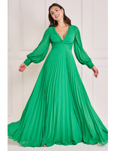Zöld pliszírozott ruha hosszú ujjakkal