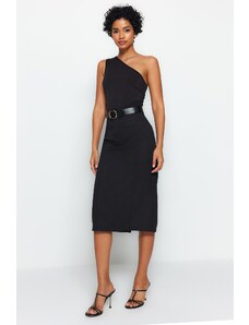 Trendyol Black Straight Cut Slit Detailed Midi Woven Skirt