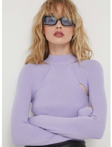 HUGO pulóver könnyű, női, lila, félgarbó nyakú