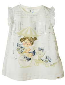 Mayoral fehér, fodros, csillogó mintás lányka ruha – 74 cm