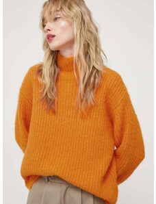 Bruuns Bazaar gyapjú pulóver meleg, női, narancssárga, félgarbó nyakú