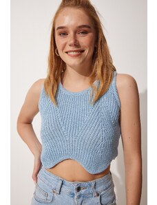 Happiness İstanbul Women's Sky Blue Summer Crop Knitwear Blouse