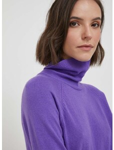 United Colors of Benetton gyapjúkeverék pulóver könnyű, női, lila, garbónyakú