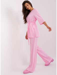 Fashionhunters Light pink women's casual trouser set