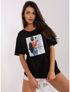 Fashionhunters Women's black loose T-shirt with print