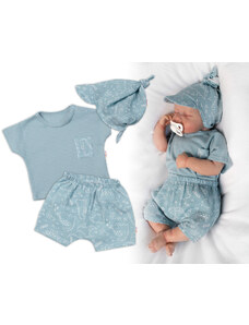 Baby Nellys Muszlin póló, rövidnadrág + sál szemellenzővel, Dino, menta, méret 62