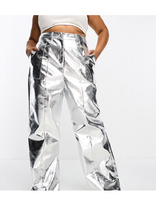 4th & Reckless Plus exclusive metallic trouser in silver