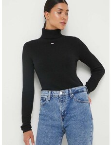 Tommy Jeans pulóver könnyű, női, fekete, garbónyakú