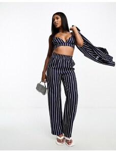 4th & Reckless stripe high waist trouser co-ord in navy