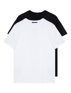 Trendyol Fekete-fehér férfi Basic Slim Fit 100% pamut 2-Pack Crew nyakú rövid ujjú póló