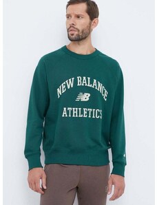 New Balance pamut melegítőfelső zöld, férfi, nyomott mintás