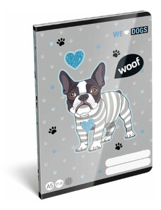 LIZZY CARD We Love Dogs Woof tűzött füzet A/5, 40 lap kockás, kutyás